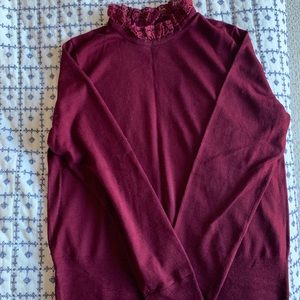J Crew Tippi sweater with lace collar